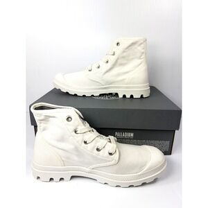 Palladium Pampa Hi Womens 10 Star White Canvas Ankle Combat Boots Lug Sole
